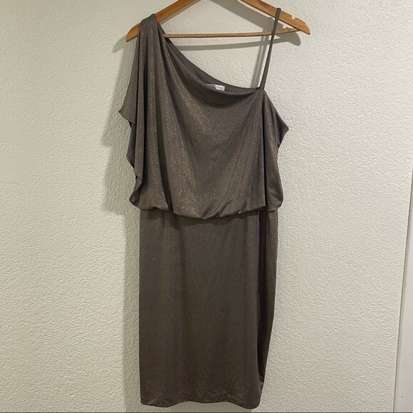 London Times Metallic Silver and Gold Stretchy Formal Dress Size 12 - Picture 1 of 7